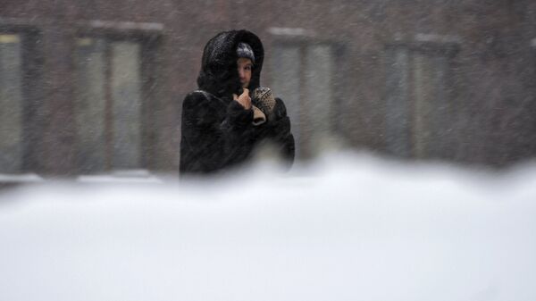 Женщина идет по улице во время снегопада. Архивное фото - Sputnik Кыргызстан