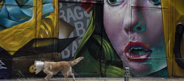 Мимо граффити на стене магазина в Афинах Мимо граффити на стене магазина в Афинах - Sputnik Кыргызстан