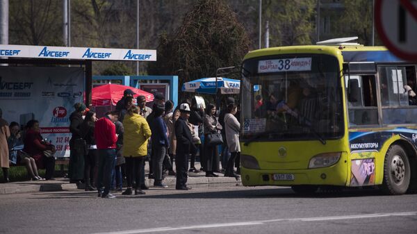 Люди на одной из улиц Бишкека ждут общественный транспорт. Архивное фото - Sputnik Кыргызстан