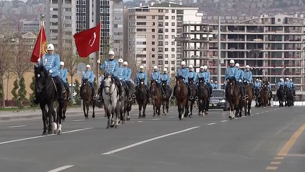 40 атчандын коштоосунда келген Жээнбековду Эрдоган тосуп чыкты. Видео - Sputnik Кыргызстан