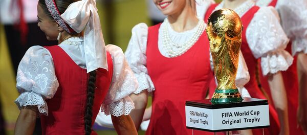 Кубок чемпионата мира по футболу на официальной жеребьевке чемпионата мира по футболу 2018. Архивное фото - Sputnik Кыргызстан