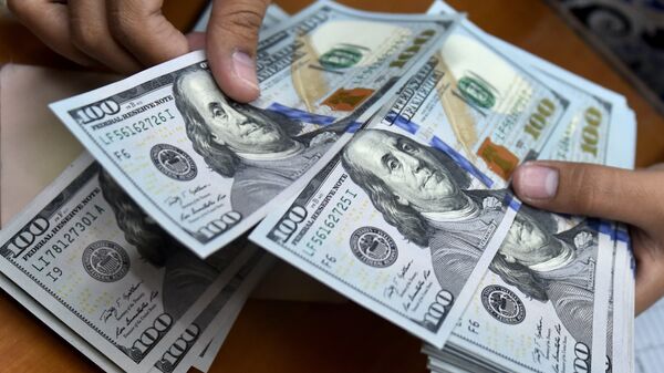Мужчина считает доллары США, Архивное фото - Sputnik Кыргызстан