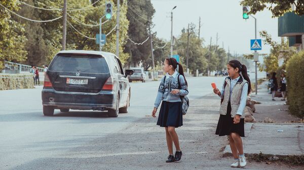 Школьницы идут по обочине дороги. Архивное фото  - Sputnik Кыргызстан