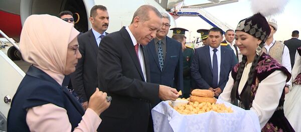 Похвалил боорсоки. Как Жээнбековы встречали Эрдогана с супругой — видео - Sputnik Кыргызстан