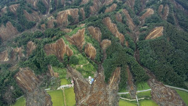 Оползни вызванные землетрясением на острове Хоккайдо на севере Японии. Архивное фото - Sputnik Кыргызстан