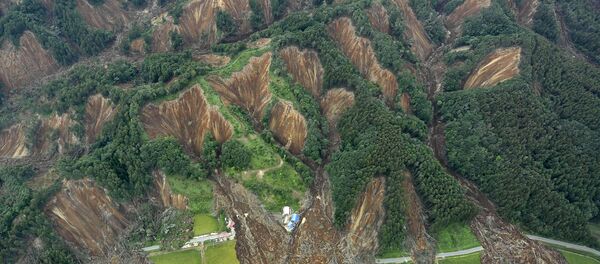 Оползни вызванные землетрясением на острове Хоккайдо на севере Японии. Архивное фото - Sputnik Кыргызстан