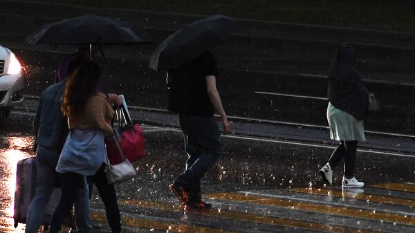 Люди переходят дорогу во время дождя. Архивное фото - Sputnik Кыргызстан