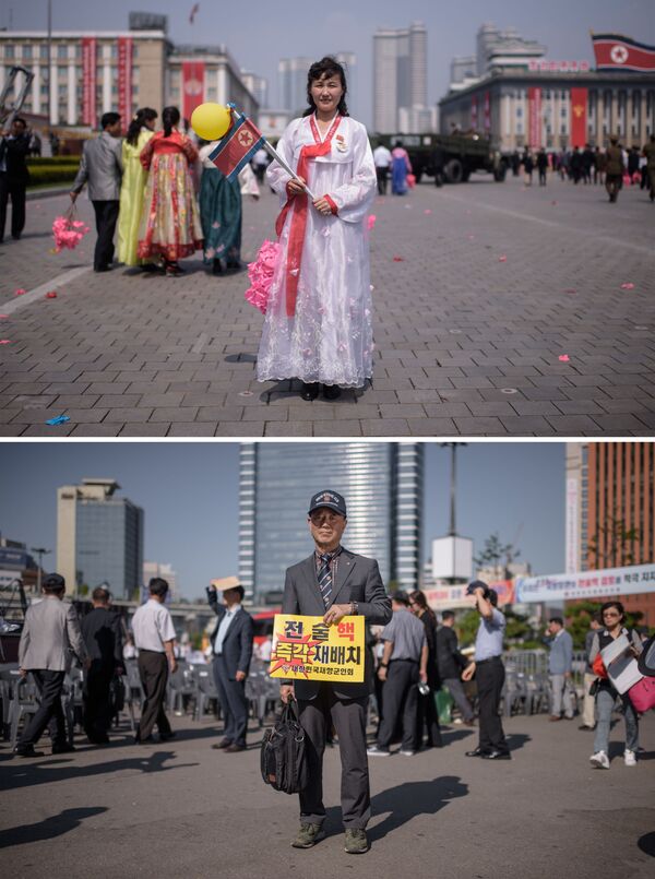 Участники демонстраций в Пхеньяне и Сеуле - Sputnik Кыргызстан