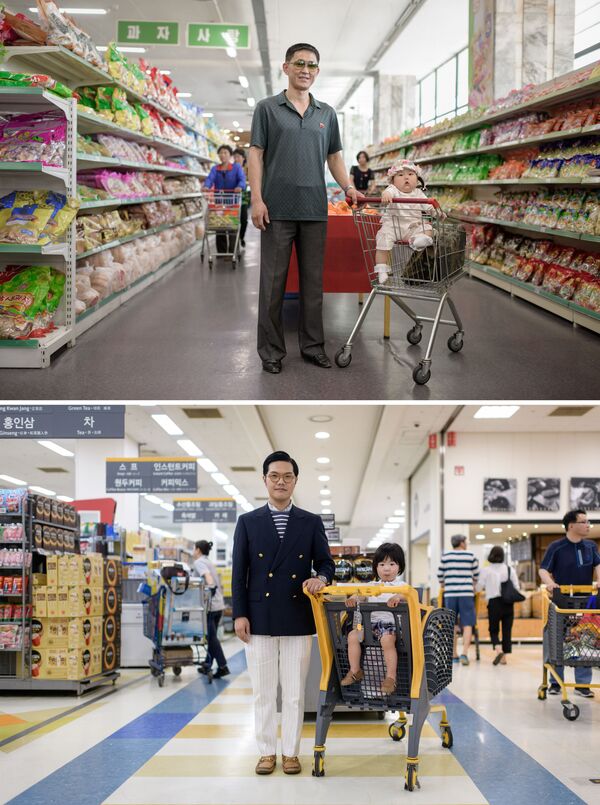 Отцы с детьми в супермаркетах Пхеньяна и Сеула - Sputnik Кыргызстан