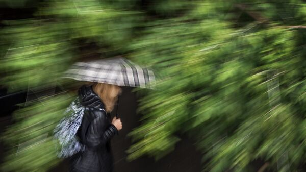 Девушка с зонтом идет по улице во время дождя. Архивное фото - Sputnik Кыргызстан
