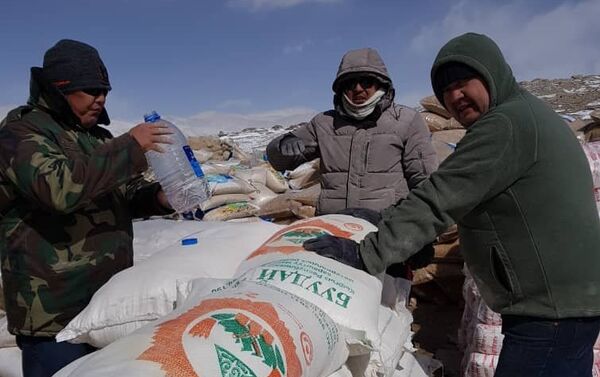 Гуманитарная экспедиция доставила 20 тонн муки, 4 тонны сахара, 4 тонны макарон и другие виды продуктов питания, а также 20 кубометров пилолеса - Sputnik Кыргызстан