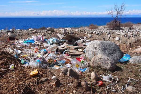 Стихийная мусорная свалка в непосредственной близости от озера Иссык-Куль. Стихийная мусорная свалка в непосредственной близости от озера Иссык-Куль. - Sputnik Кыргызстан