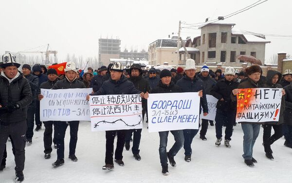У митингующих плакаты, на которых написаны эти требования. - Sputnik Кыргызстан