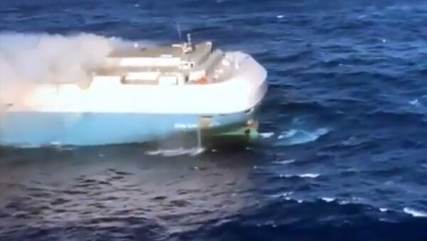 В Тихом океане сняли на видео горящее судно с тысячами авто на борту - Sputnik Кыргызстан