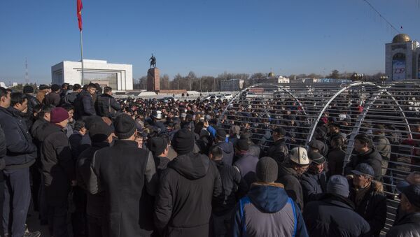 Участники митинга против незаконной миграции китайских граждан в Кыргызстан на площади Ала-Тоо в Бишкеке - Sputnik Кыргызстан
