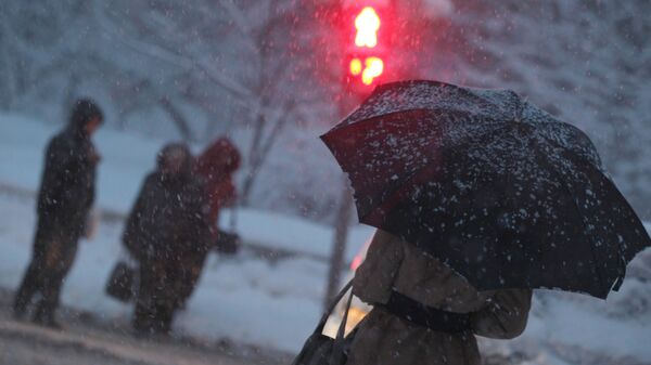 Прохожие на одной из улиц во время сильного снегопада. Архивное фото - Sputnik Кыргызстан