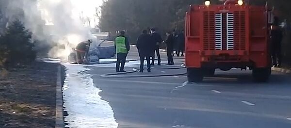 На трассе Бишкек — аэропорт Манас сгорел автомобиль. Видео с места - Sputnik Кыргызстан
