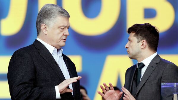 Дебаты кандидатов в президенты Украины Петра Порошенко и Владимира Зеленского в Киеве - Sputnik Кыргызстан