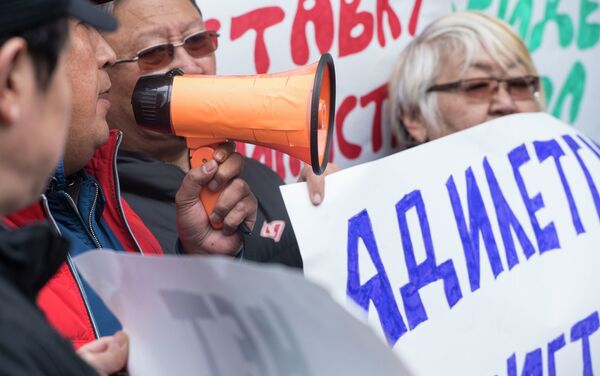 Сегодня несколько десятков митингующих вышли к министерству с плакатами Нет политическому рейдерству и В отставку министра Джаманкулова - Sputnik Кыргызстан