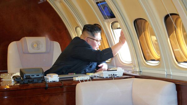 Лидер КНДР Ким Чен Ын в личном самолете. Архивное фото - Sputnik Кыргызстан