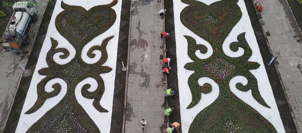 Около Филармонии им. Сатылганова в Бишкеке клумбы стали похожи на шырдаки - Sputnik Кыргызстан