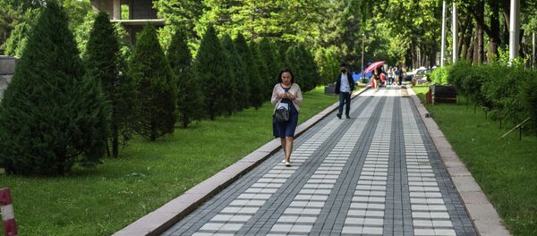 Бишкекасфальтсервис ишканасынын жумушчулары Токтогул Сатылганов атындагы улуттук филармониянын айланасын жана Чүй — Манас проспектилеринин кесилиштерин жакшыртууда - Sputnik Кыргызстан