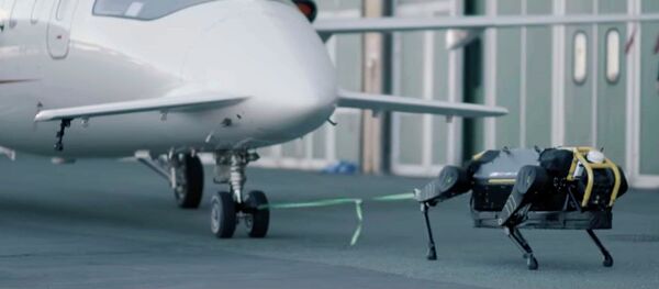 Четырехногий робот тащит на буксире трехтонный самолет — видео - Sputnik Кыргызстан