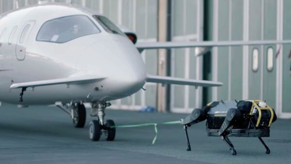 Четырехногий робот тащит на буксире трехтонный самолет — видео - Sputnik Кыргызстан