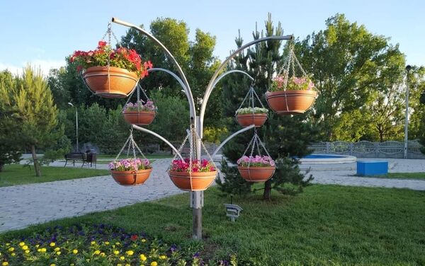 На восьми основных улицах столицы появятся конструкции цветочные деревья — на двухметровых каркасах закреплены небольшие вазоны с однолетними цветами - Sputnik Кыргызстан