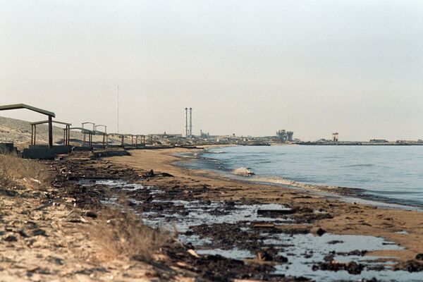 Жээгин нефть каптаган пляж. Кувейт менен Сауд Аравиясынын чек арасындагы жер - Sputnik Кыргызстан