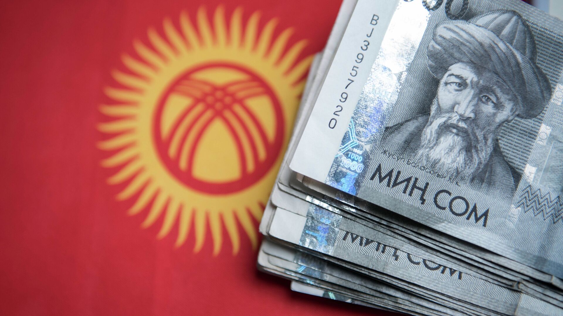 Деньги на фоне флага КР. Архивное фото - Sputnik Кыргызстан, 1920, 10.11.2021
