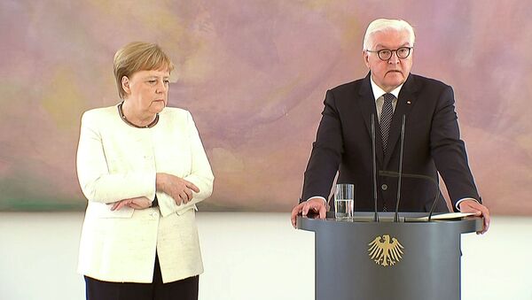 Канцлер Германии Ангела Меркель на встрече с президентом Франком-Вальтером Штайнмайером в Берлине, Германия, 27 июня 2019 года - Sputnik Кыргызстан
