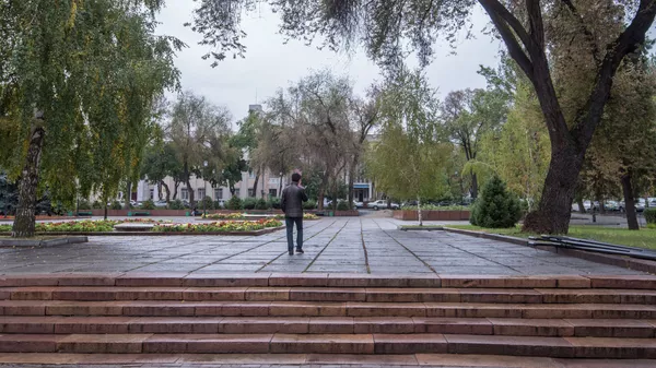 Молодой парень идет по аллее в Бишкеке во время дождя. Архивное фото - Sputnik Кыргызстан