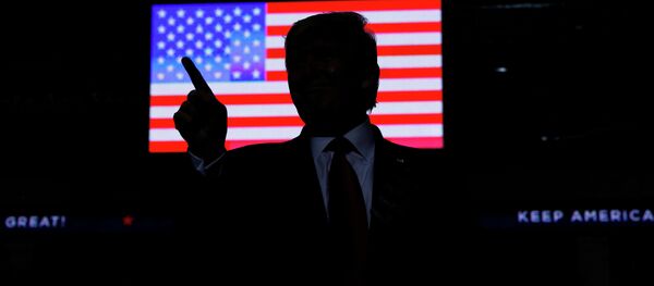 Президент Дональд Трамп на фоне флага США. Архивное фото - Sputnik Кыргызстан