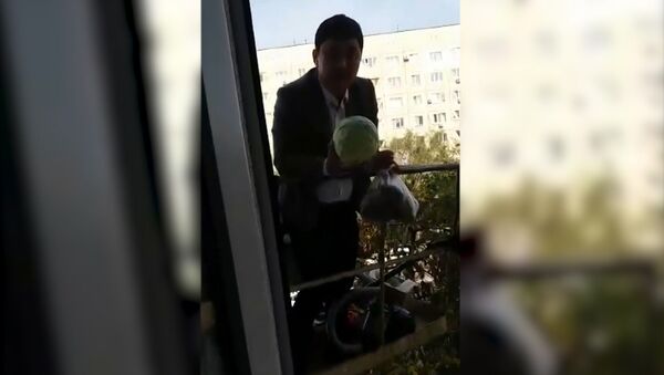Мужчина придумал хитрый способ торговли — видео из Алматы - Sputnik Кыргызстан