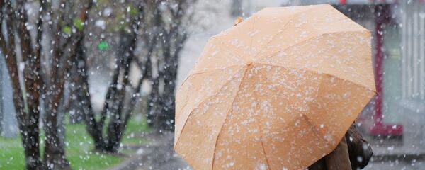 Женщина с зонтом на улице во время снегопада. Архивное фото - Sputnik Кыргызстан