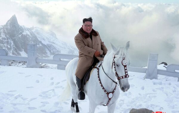 В этот раз он сделал это на белом коне, встретив первый снег горы Пэкту. - Sputnik Кыргызстан