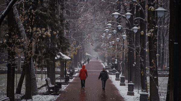 Люди идут по бульвару Эркиндик во время снегопада в Бишкеке - Sputnik Кыргызстан
