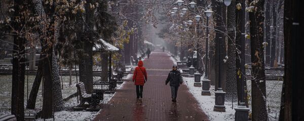 Люди идут по бульвару Эркиндик во время снегопада в Бишкеке - Sputnik Кыргызстан
