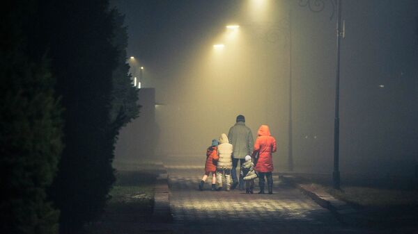Семья идет по улице во время туманной погоды. Архивное фото - Sputnik Кыргызстан
