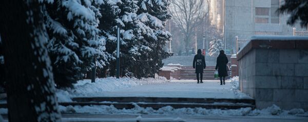 Прохожие на площади Ала-Тоо после снегопада в Бишкеке. Архивное фото - Sputnik Кыргызстан