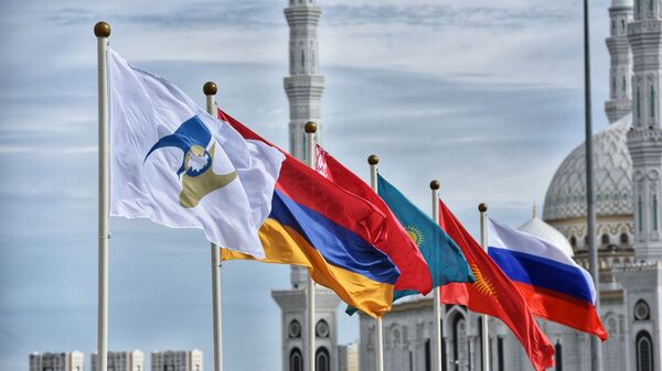 Флаги стран участниц Евразийского экономического союза (ЕАЭС). Архивное фото - Sputnik Кыргызстан