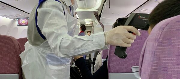 Учактагы жүргүнчүнүн температурасын текшерүү - Sputnik Кыргызстан