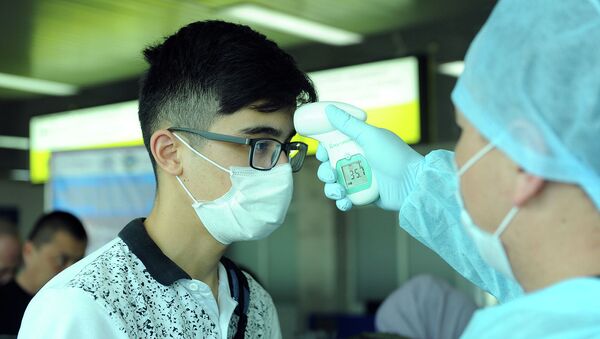Медицинский работник проверяет прибывшего гражданина на коронавирус. Архивное фото - Sputnik Кыргызстан