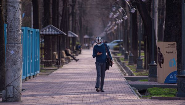 Молодой парень в медицинской маске идет по проспекту Эркиндик в Бишкеке. Архивное фото - Sputnik Кыргызстан