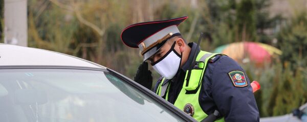 Патрулдук милициянын кызматкери Бишкектеги көзөмөл өткөрүү пунктунда. Архив - Sputnik Кыргызстан