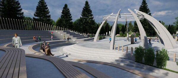 Болочоктогу Ынтымак-2 деп аталган парктын курулуп жаткан амфитеатрынын эскизи Болочоктогу Ынтымак-2 деп аталган парктын курулуп жаткан амфитеатрынын эскизи - Sputnik Кыргызстан