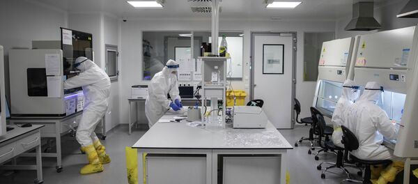 Илимпоздор лабораторияда коронавирусту текшерүү үчүн алынган үлгүлөр менен иштеп жатышат. Архив Илимпоздор лабораторияда коронавирусту текшерүү үчүн алынган үлгүлөр менен иштеп жатышат. Архив - Sputnik Кыргызстан