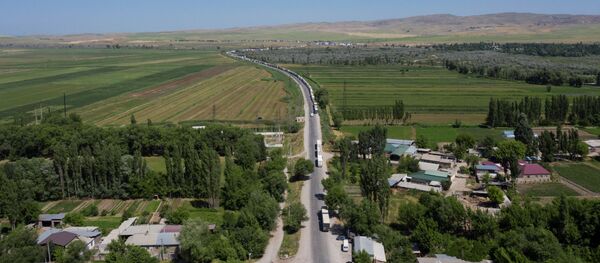 Огромная пробка из грузовых машин на кыргызско-казахской границе - Sputnik Кыргызстан