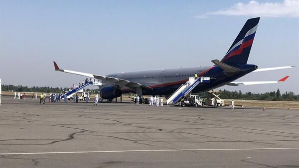 Самолет в международном аэропорту Манас в котором прибыли 325 кыргызстанцев из Москвы - Sputnik Кыргызстан